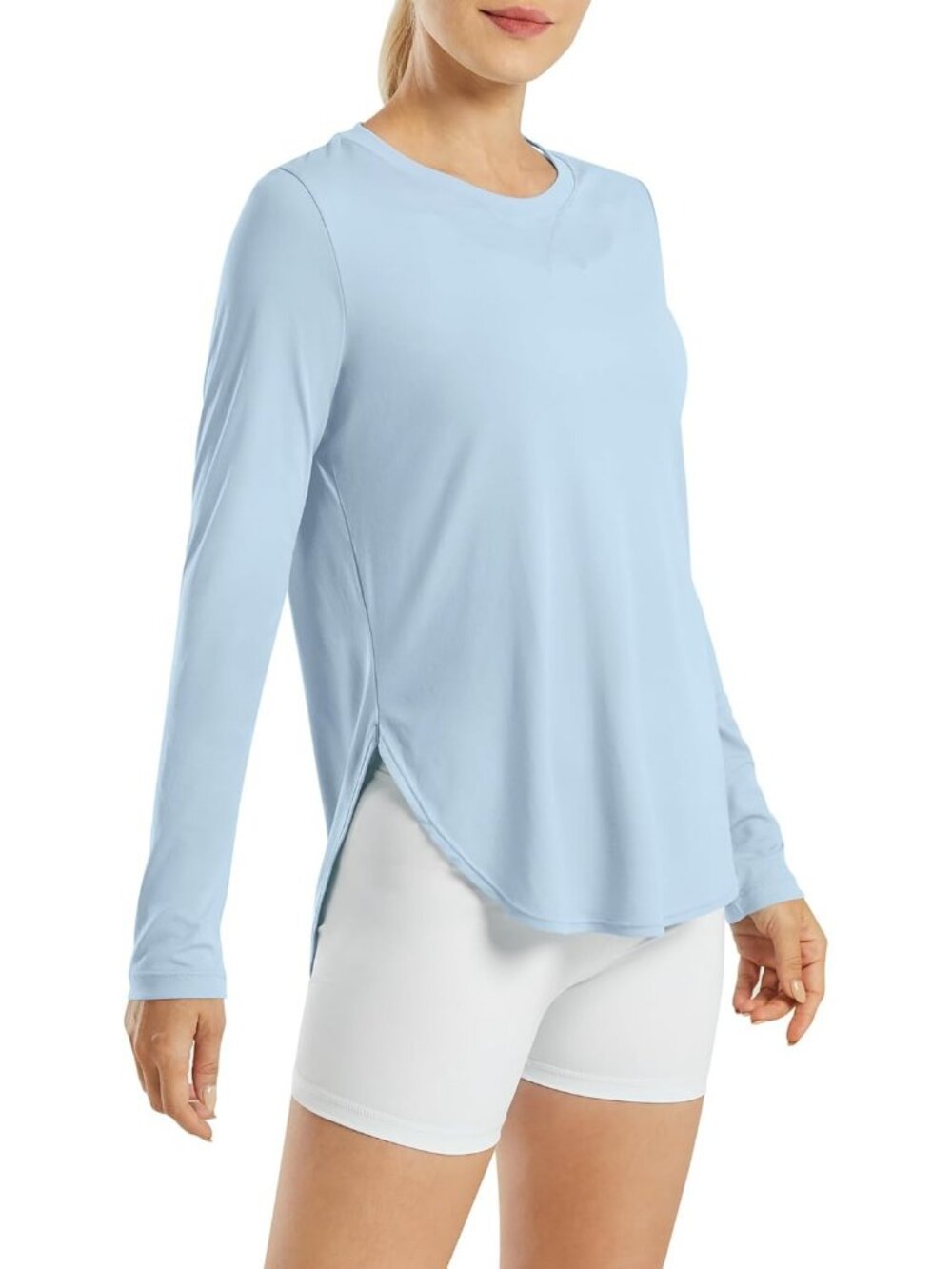 Women's Light Denim 50+ UV Long Sleeve Shirts Workout Gym Hiking Casual Tops